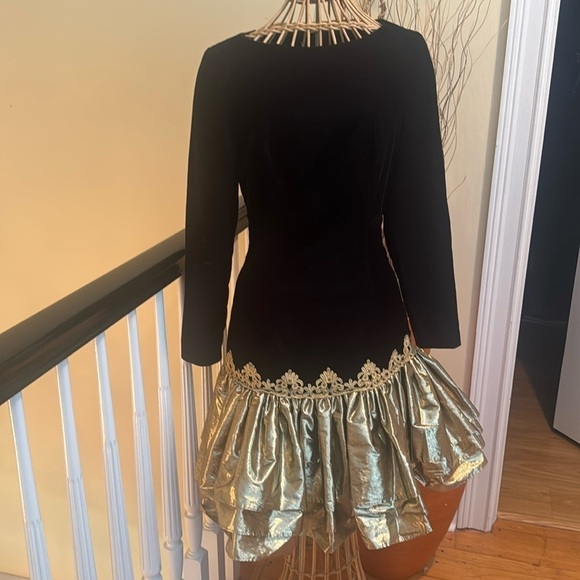 Scott McClintock vintage black velvet and gold dress made in USA 🇺🇸 - Picture 1 of 10
